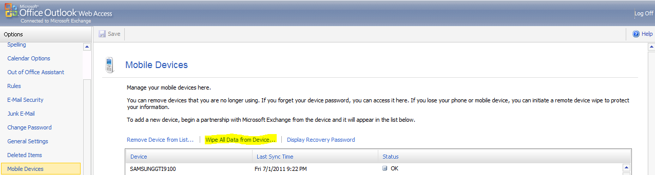 Microsoft Exchange Remote Wipe